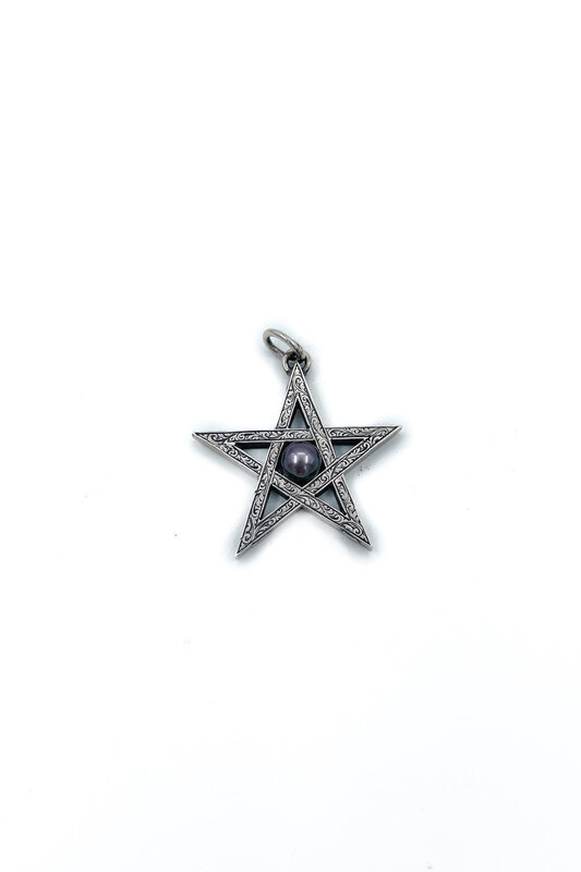 Victorian Pentagram with Tahiti Pearl and Sterling Silver Pendant