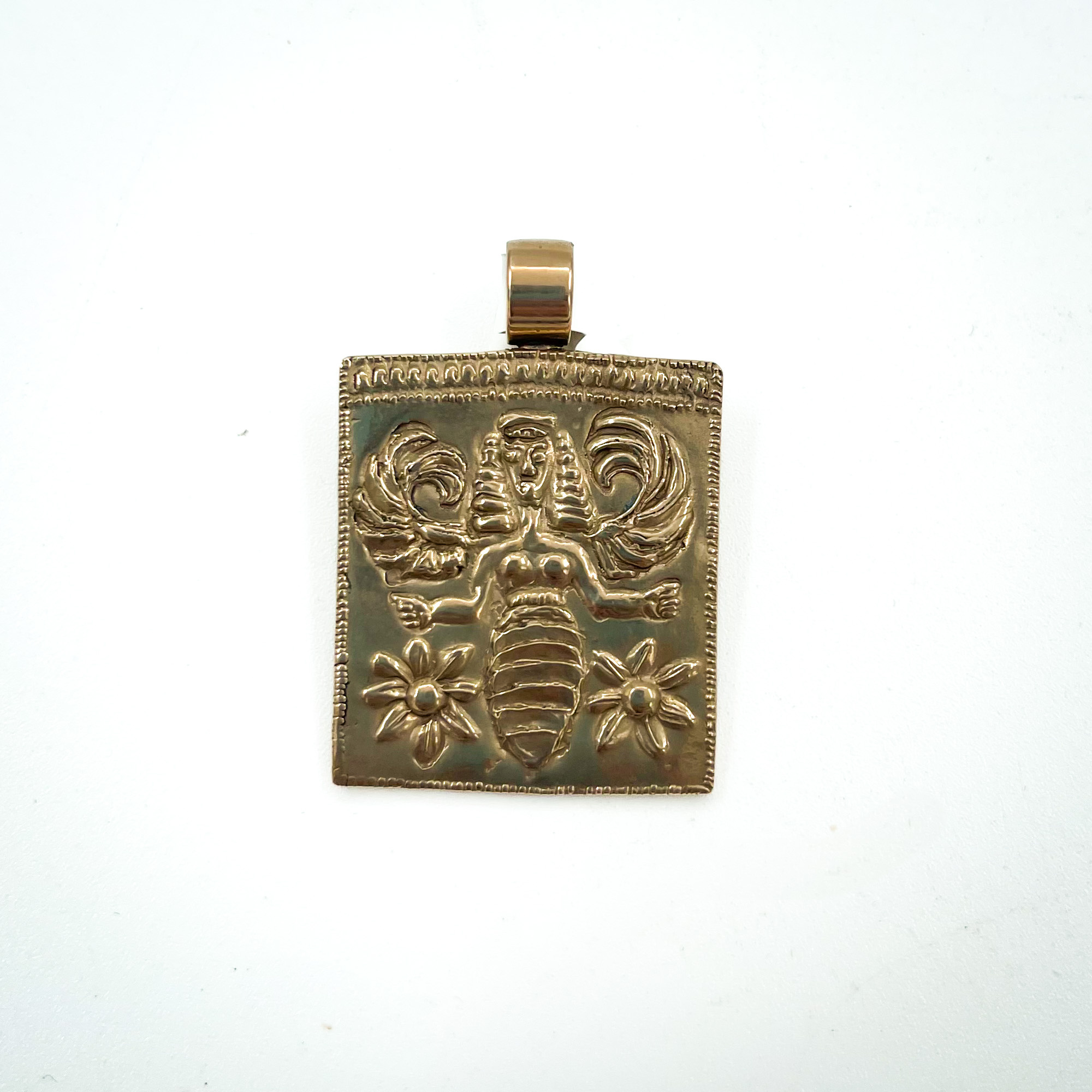 Minoan Bee Goddess Yellow Bronze Pendant