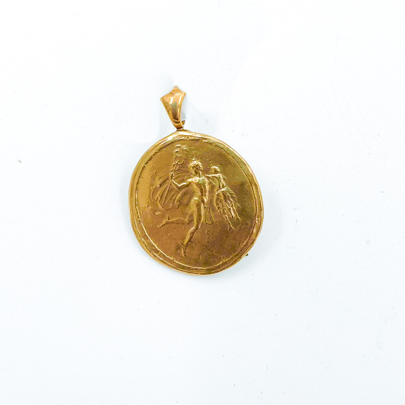Hermes and Tyche Cameo Yellow Bronze Pendant Pentagram