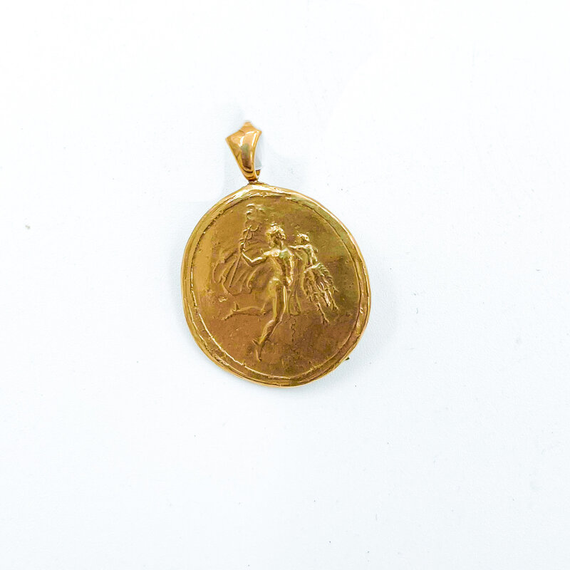 Hermes and Tyche Cameo Yellow Bronze Pendant