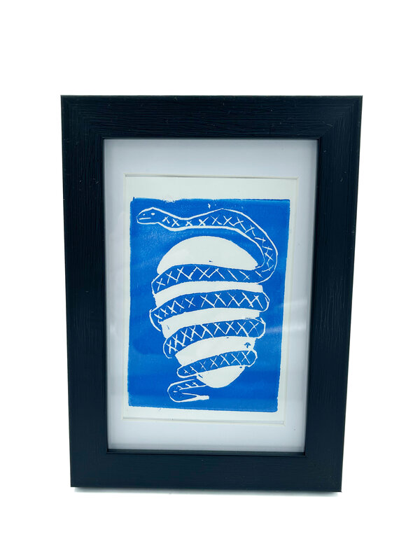 Blue Orphic Egg Print in Frame