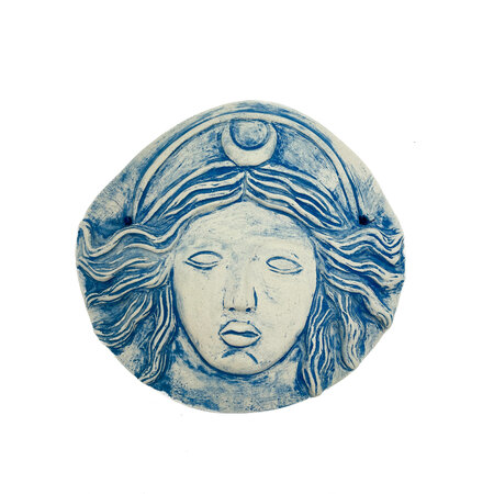 Stoneware Diana Moon Goddess Plaque in Blue Finish