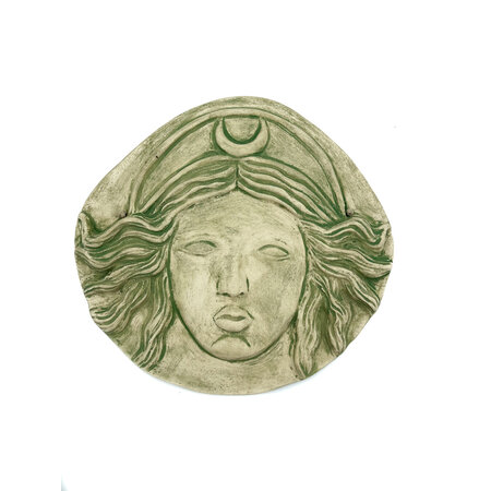 Stoneware Diana Moon Goddess Plaque in Green Finish