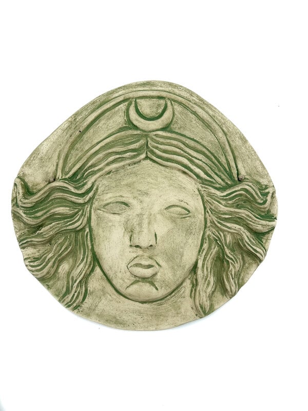 Stoneware Diana Moon Goddess Plaque in Green Finish