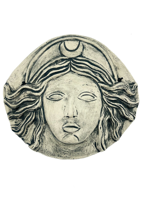 Stoneware Diana Moon Goddess Plaque in Black Finish