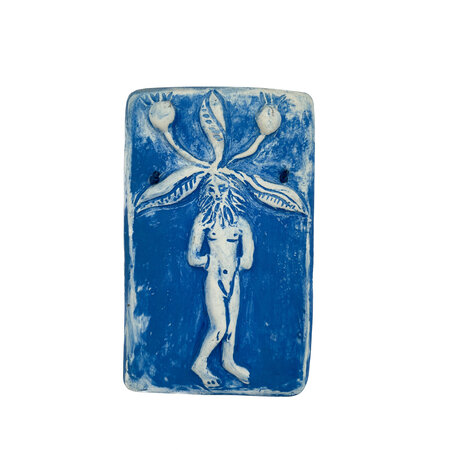 Stoneware Male Mandrake Plaque in Blue Finish