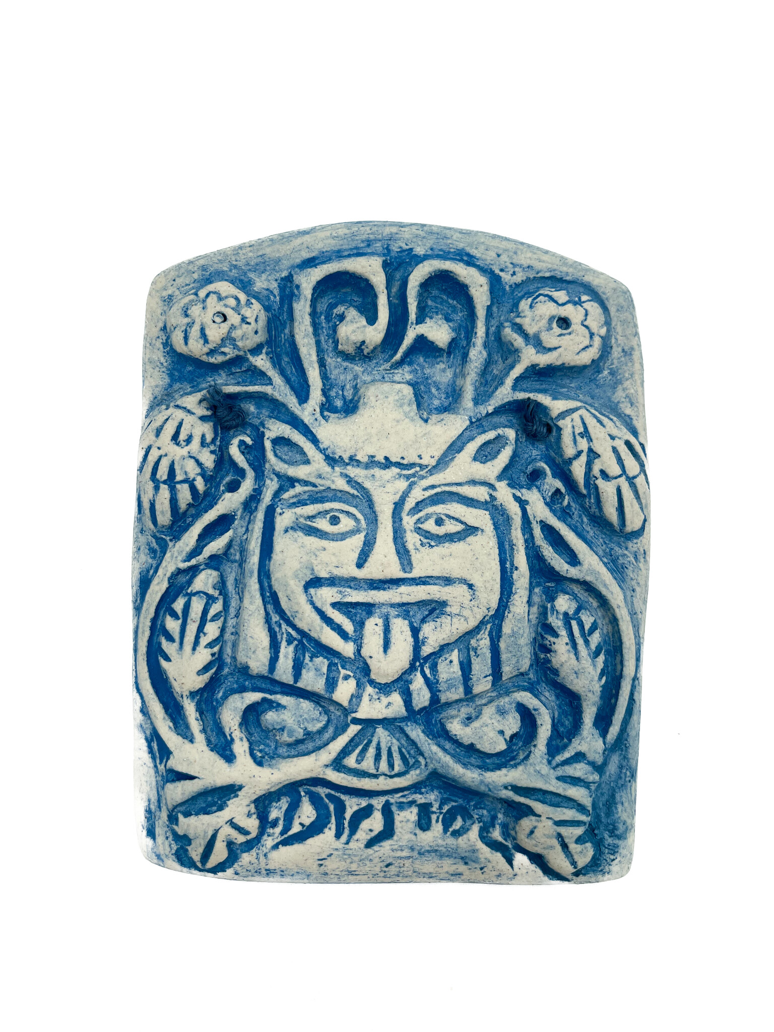 Stoneware Dusio the Trickster Wall Plaque in Blue Finish