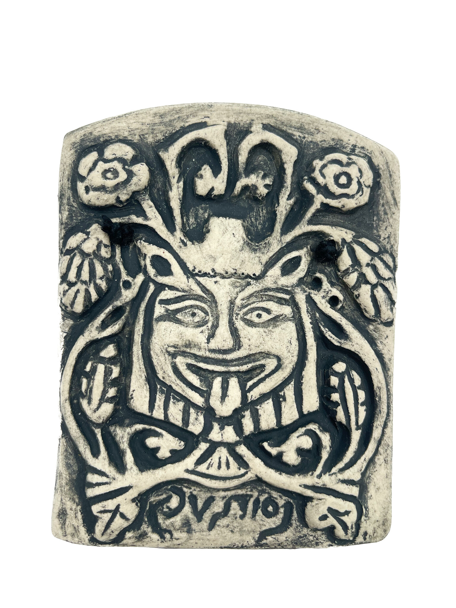 Stoneware Dusio the Trickster Wall Plaque in Black Finish