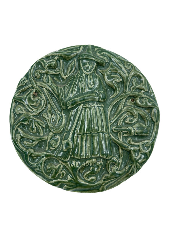Stoneware Tuscan Witch Plaque in Glossy Green Finish