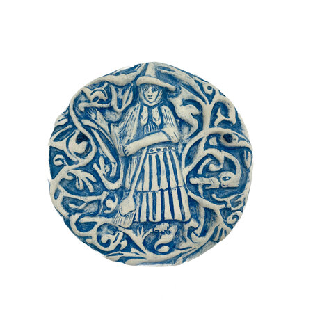 Stoneware Tuscan Witch Plaque in Blue Finish