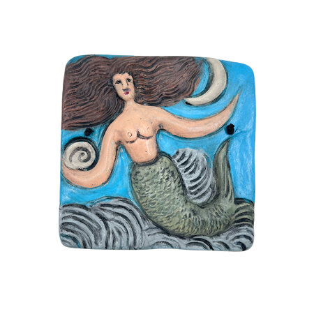 Stoneware Mermaid Plaque with Brunette Hair