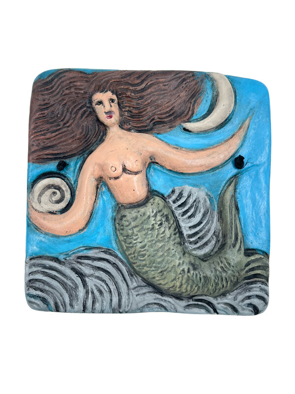 Stoneware Mermaid Plaque with Brunette Hair