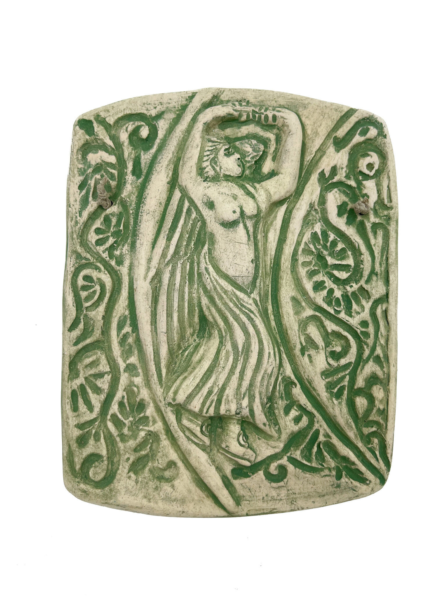 Stoneware Goddess Alpena Plaque in Green Finish