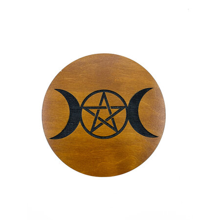 Oak & Black Triple Goddess Altar Pentacle in Wood