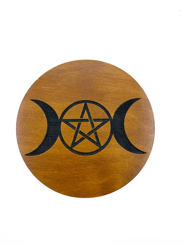 Oak & Black Triple Goddess Altar Pentacle in Wood