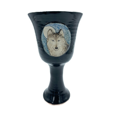 Wolf Moon Stoneware Chalice in Black Finish