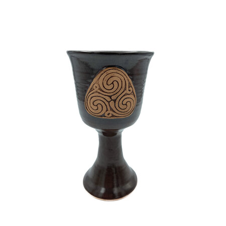 Celtic Knotwork Spiral Stoneware Chalice in Brown Finish