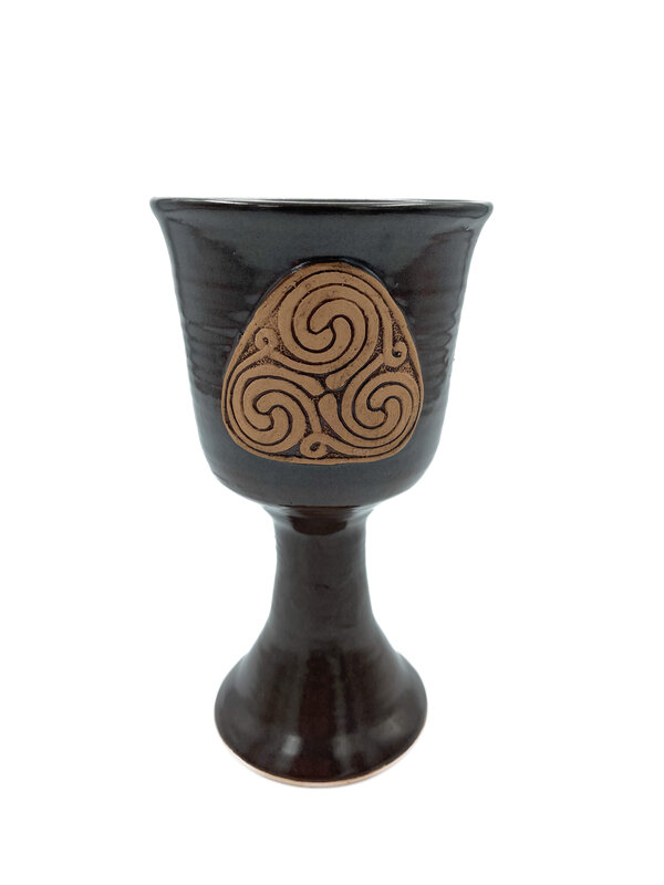 Celtic Knotwork Spiral Stoneware Chalice in Brown Finish