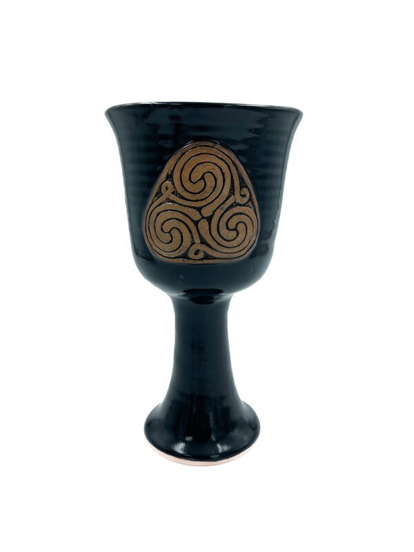 Celtic Knotwork Spiral Stoneware Chalice in Black Finish