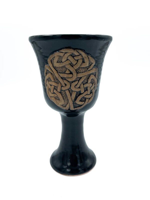 Celtic Knotwork Triangle Stoneware Chalice in Black Finish