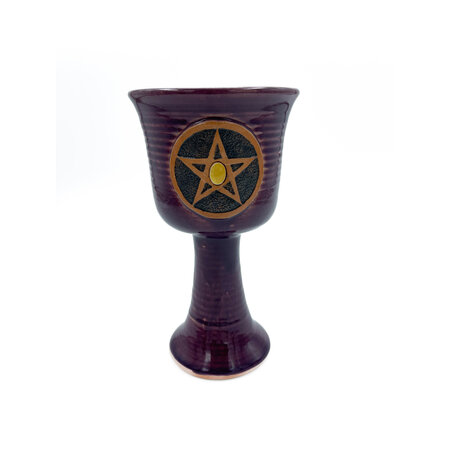 Pentacle Stoneware Chalice in Purple Finish with Abalone Shell