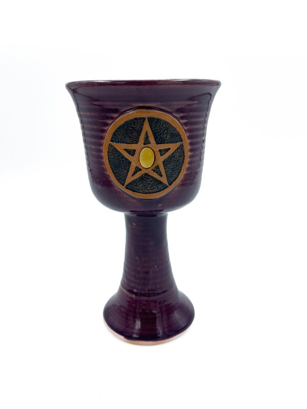 Pentacle Stoneware Chalice in Purple Finish with Abalone Shell
