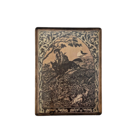 Witch Riding a Wolf by Maurice Garcon- Wooden Wall Plaque