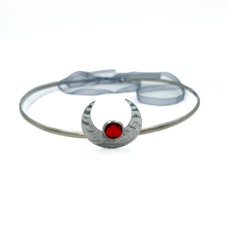 Priestess Crown with Silver Crescent and Red Acrylic Gem
