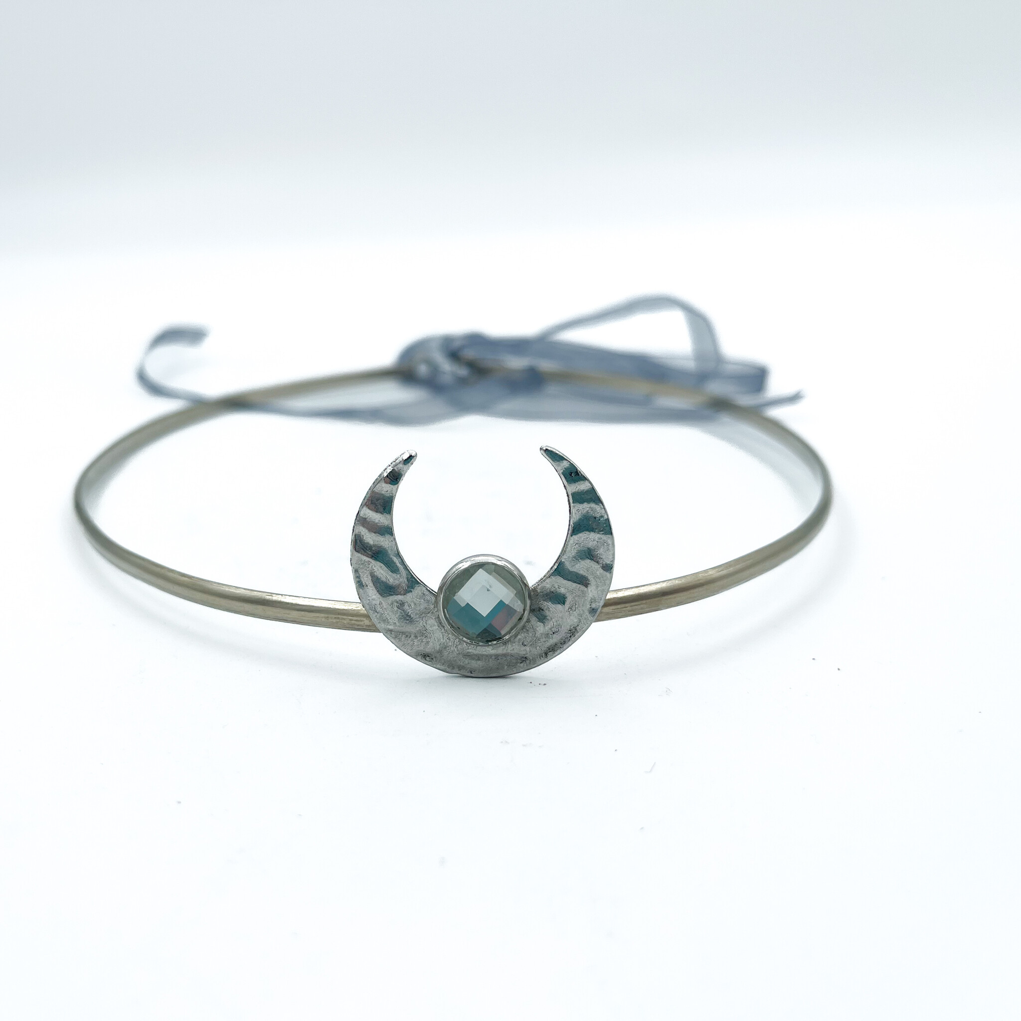 Priestess Crown with Silver Crescent and White Acrylic Gem