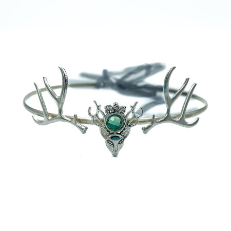 Priest / Priestess Crown with Antlers Green Acrylic Gem