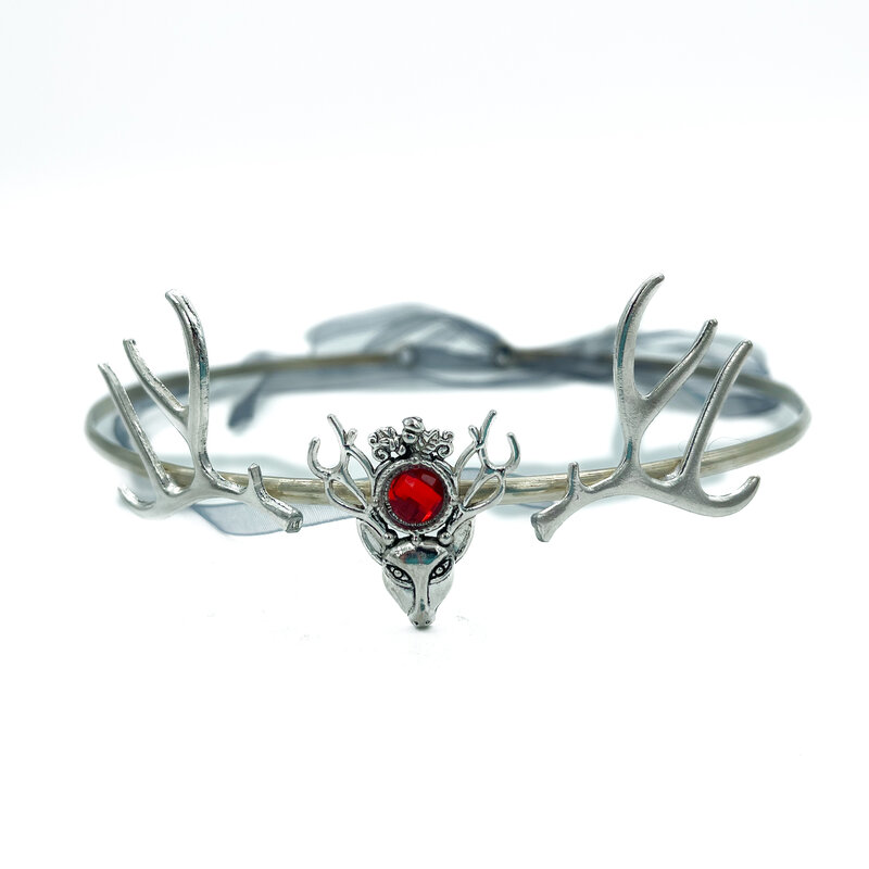 Priest / Priestess Crown with Antlers Red Acrylic Gem