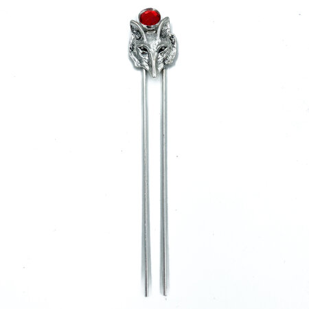 Wolf Hair Stick with Red Acrylic Gem