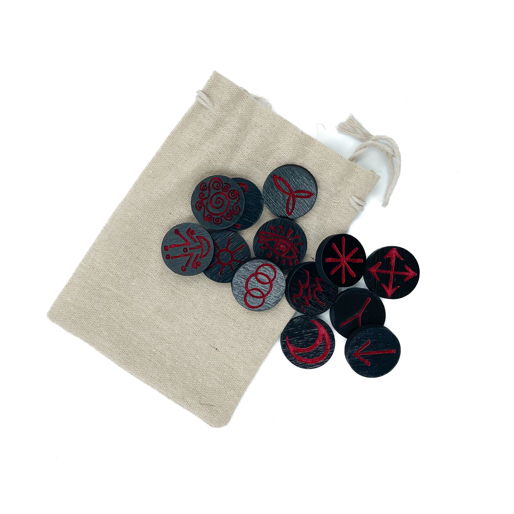 Witches Runes in Black & Red Wood