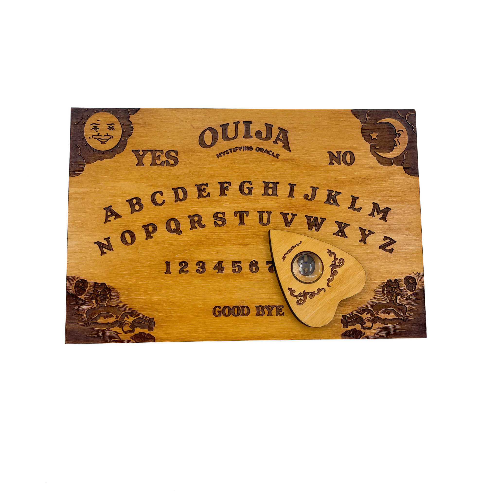 Small Classic Ouija Board in Light Wood Stain 12" x 8"
