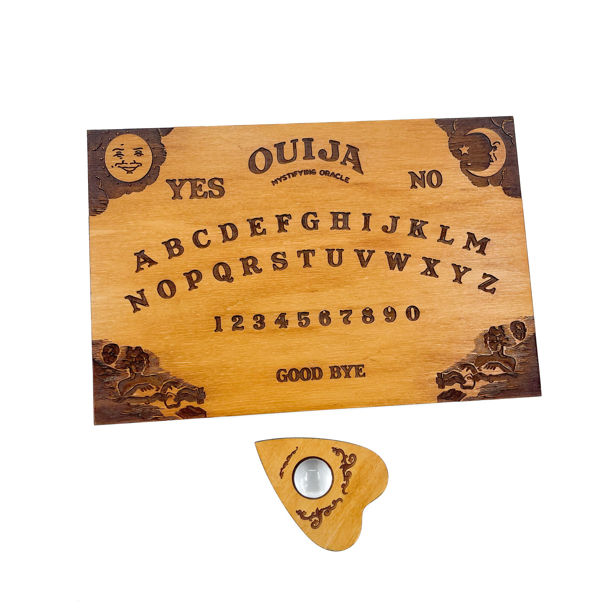 Small Classic Ouija Board in Light Wood Stain 12" x 8"