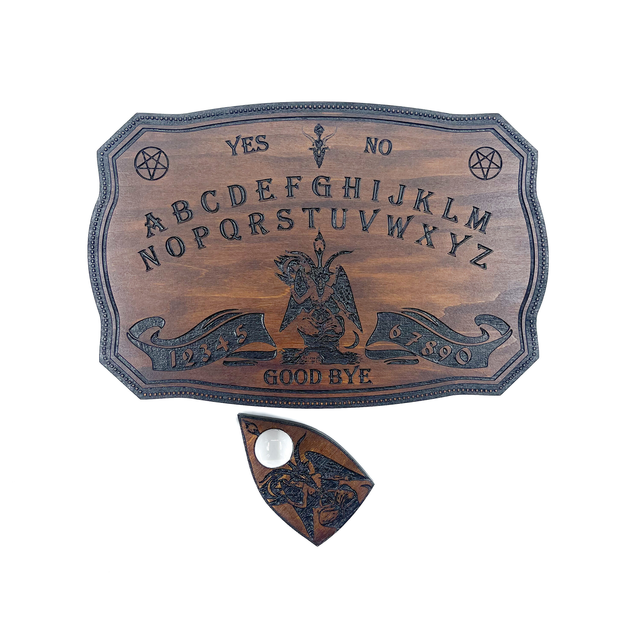 Small Baphomet Spirit Board in Dark Wood Stain 12" x 8"