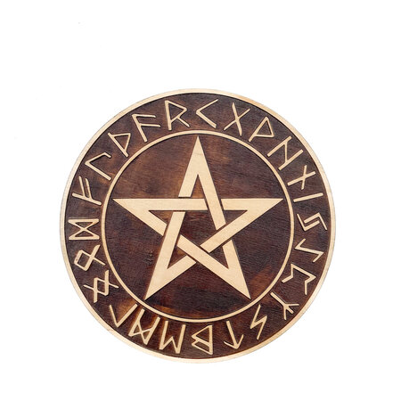 Elder Futhark Altar Pentacle in Natural Finish 8 Inches