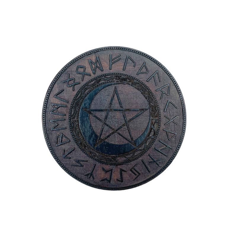 Elder Futhark Lunar Altar Pentacle in Dark Oak Finish 8 Inches