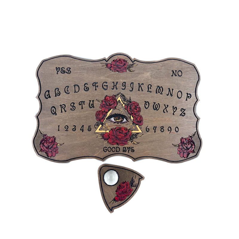 Small All Seeing Eye Blooms Spirit Board in Dark Wood Stain 12" x 8"