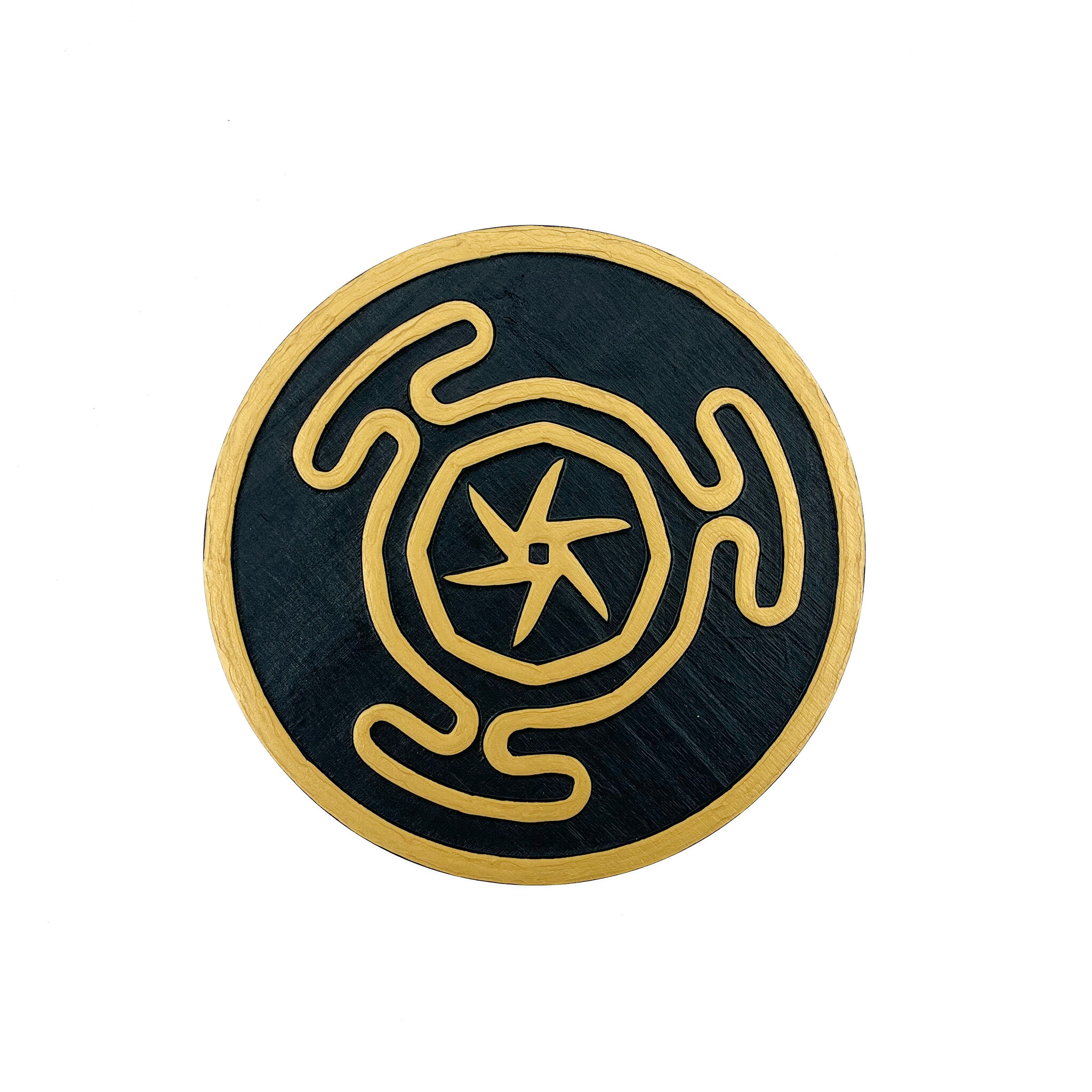 Hecate Wheel Altar Pentacle in Black and Gold Finish 8 Inches