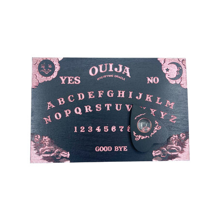 Small Classic Ouija Board in Black Wood Stain with Pink 12" x 8"