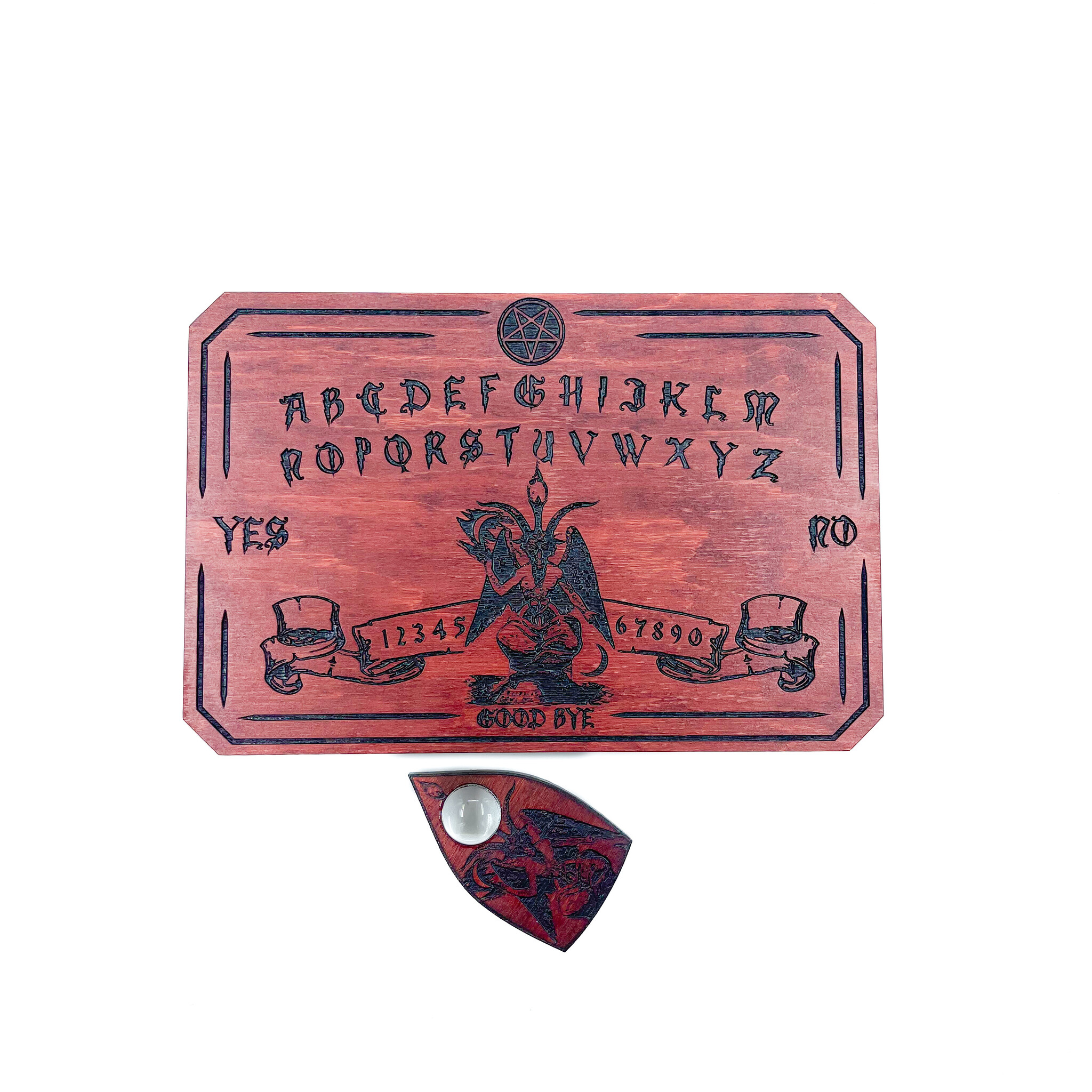 Small Baphomet Spirit Board in Cherry Wood Stain 12" x 8"