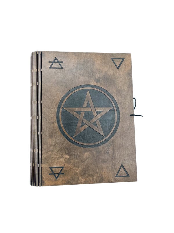 Large Wooden Pentacle with Elemental Symbols Book of Shadows in Light Wood Stain 12.5" x 9.5" x 1.5