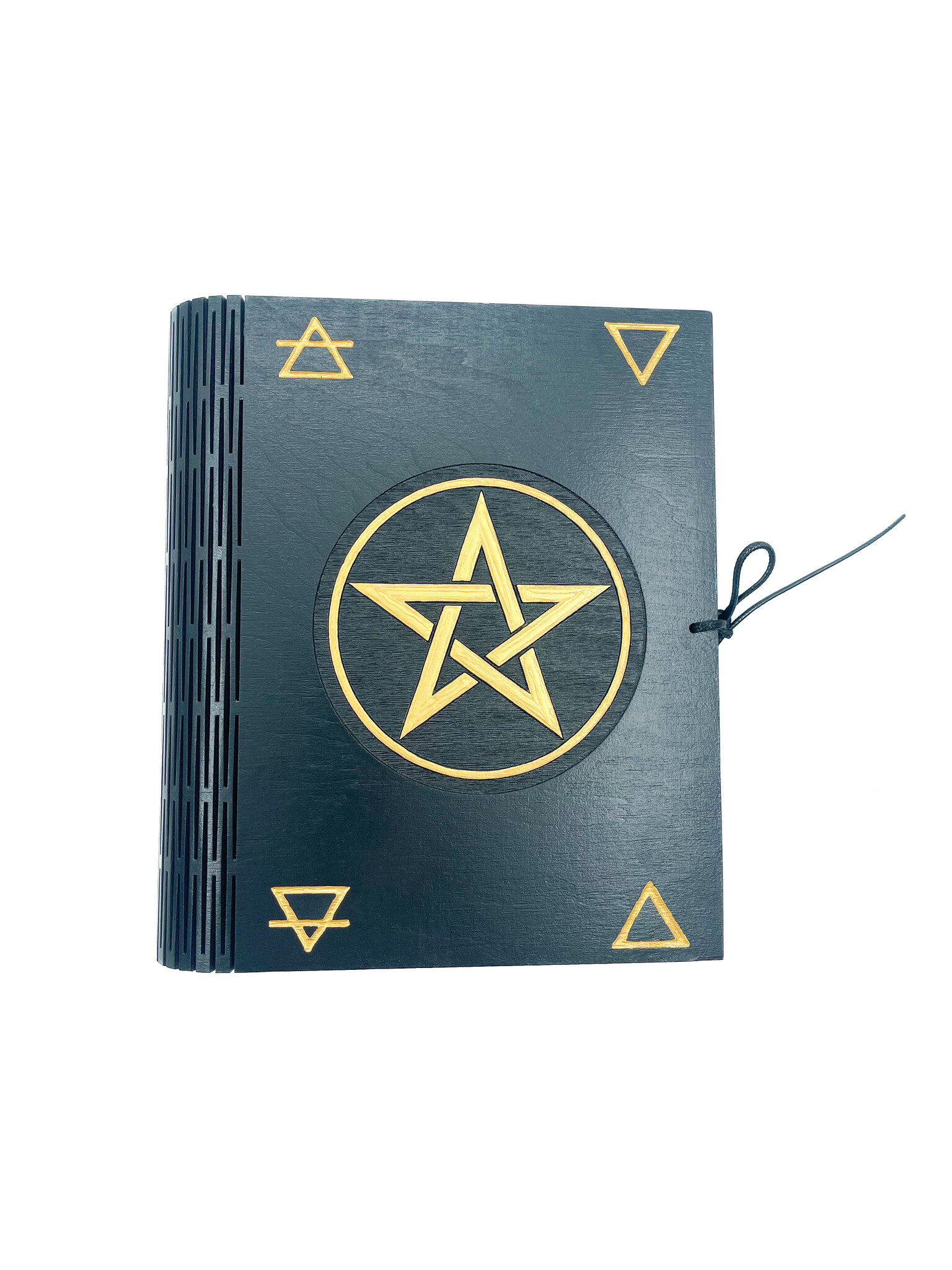 Small Wooden Pentacle with Elemental Symbols Book of Shadows in Black Wood Stain 9.7" x 5" x 1.5