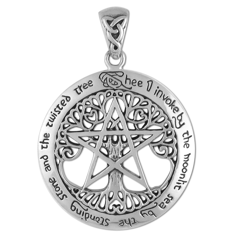 Sterling Silver Extra Large Cut Out Tree Pentacle Pendant