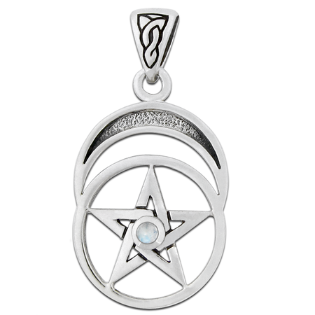 Small Moon Pentacle Pendant With Rainbow Moonstone