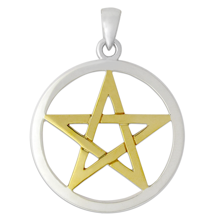 Large Sterling Silver Gold Plated Pentacle Pendant