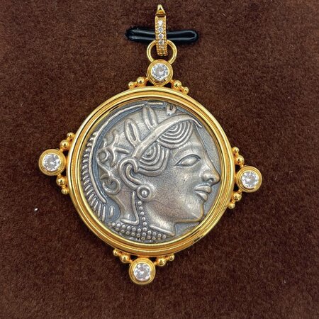 Ancient Roman Coin with Athena and Two Sided Pendant