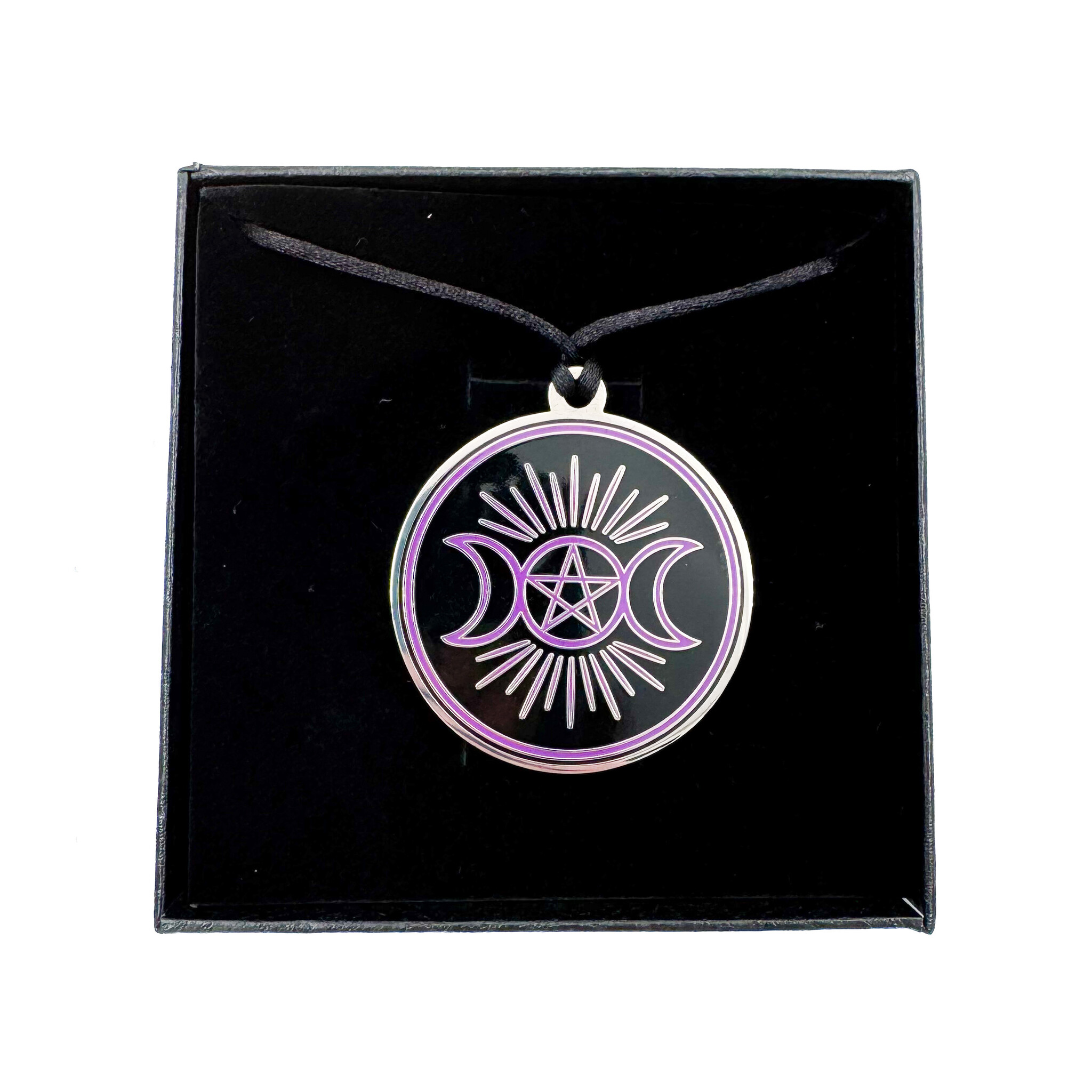 Hecate Wheel with Triple Goddess on Reverse Necklace