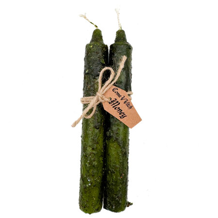 Money Candles that have been Anointed and Rolled in Herbs